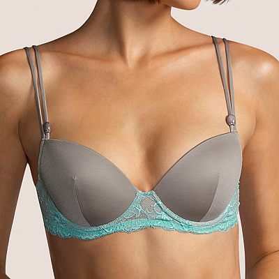 Underwire Padded Plunge Bra with Sequined Lace - Déesse Collection